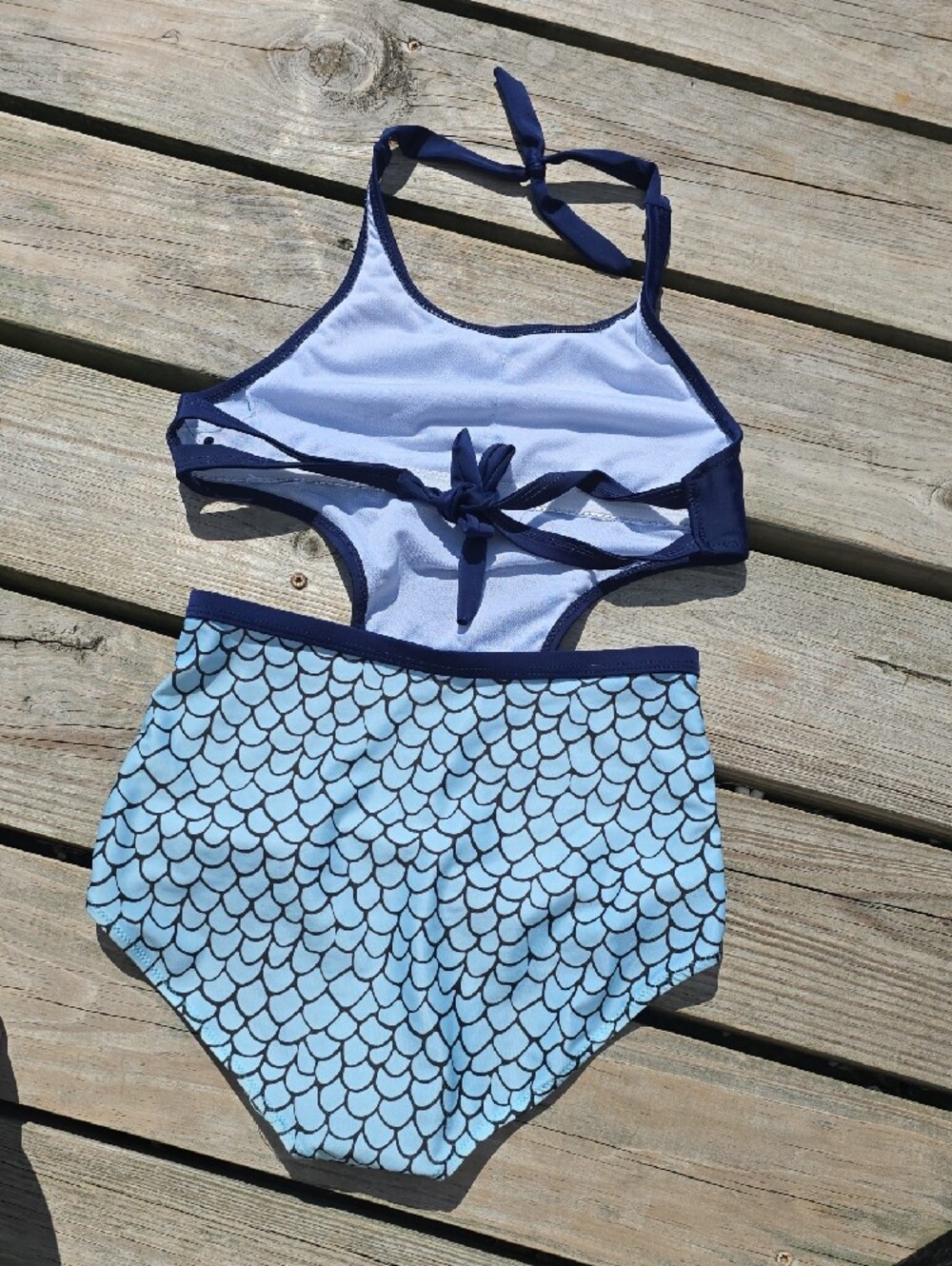 Navy and Light Blue Mermaid 1-Piece Swimsuit - Picture 4 of 5